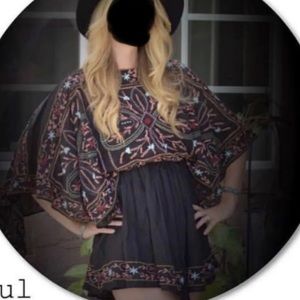 Free People Intimately SMALL Boho Paisley Embroidered Romper Black